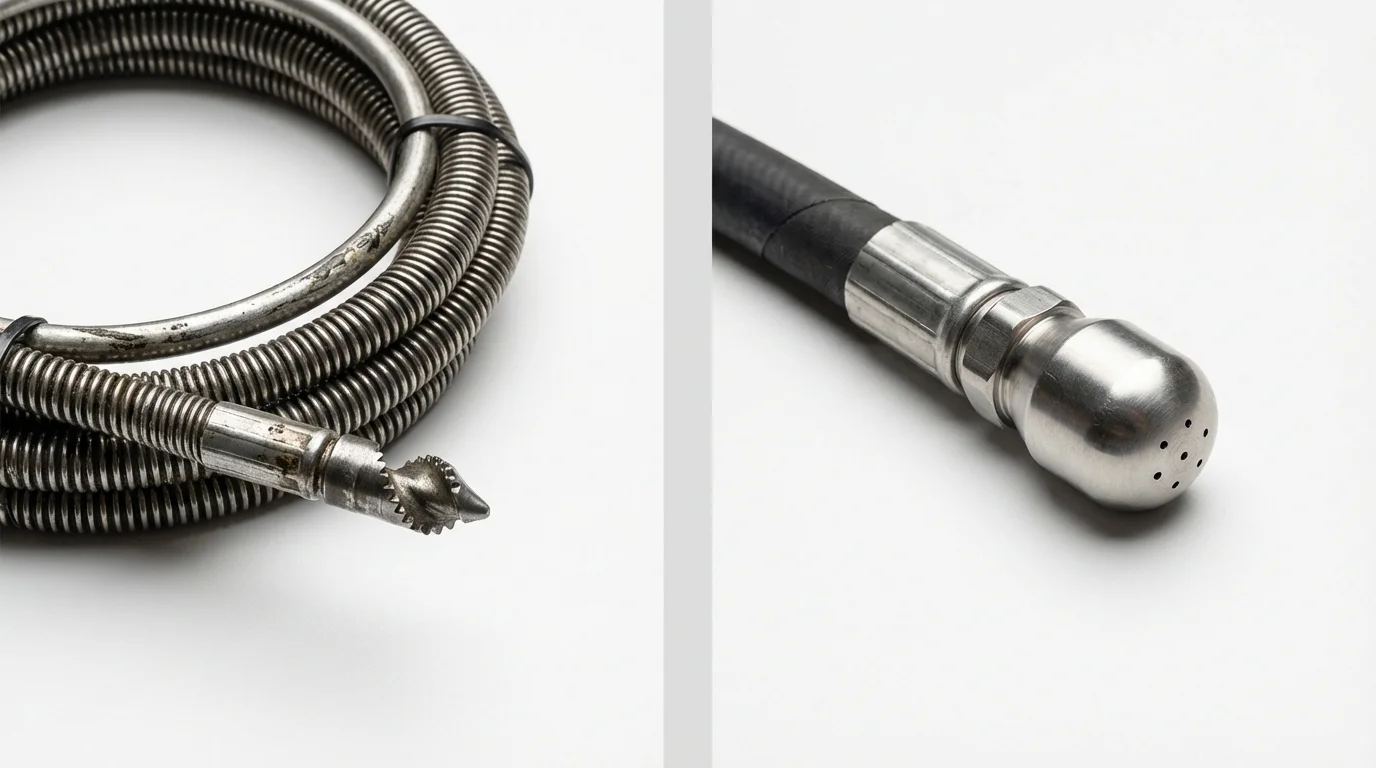 Drain snake cable and hydro jetting nozzle used for drain cleaning in Chicago Ridge, IL