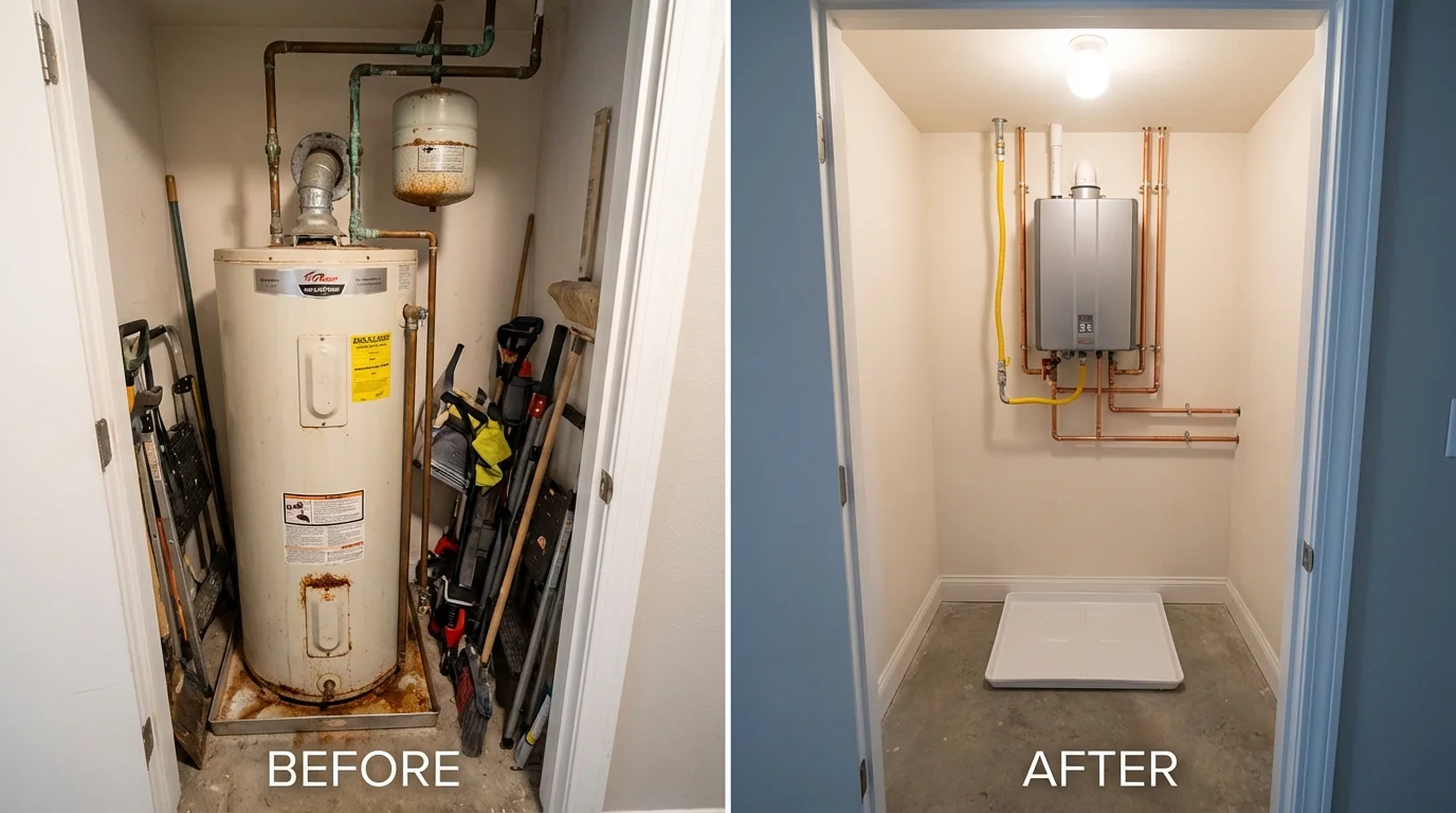 Tank water heater versus wall-mounted tankless unit comparison for Chicago Ridge, IL homeowners