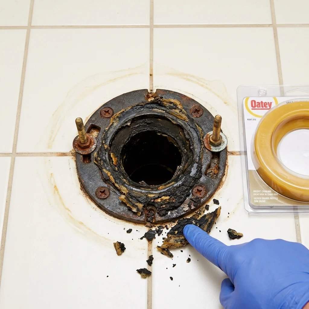 Failed wax ring showing water seepage at the base of a toilet in a Chicago Ridge, IL home