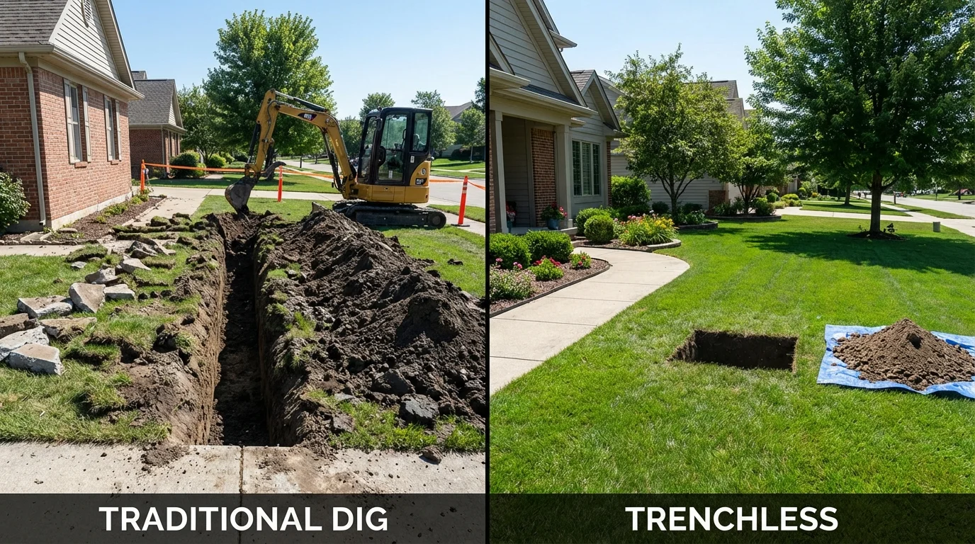 Trenchless sewer repair with minimal yard damage versus traditional excavation in Chicago Ridge, IL